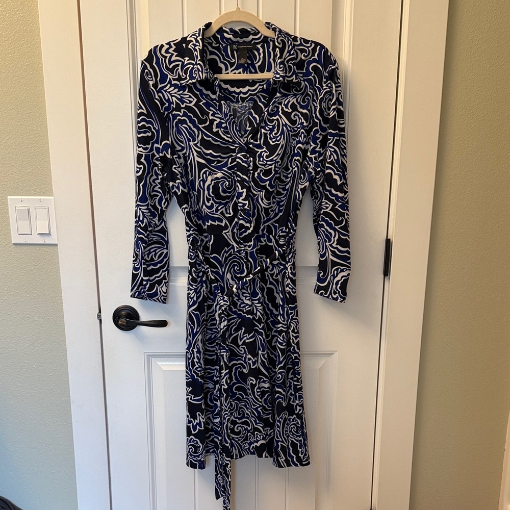 INC International Concepts Navy and White Swirl Dress